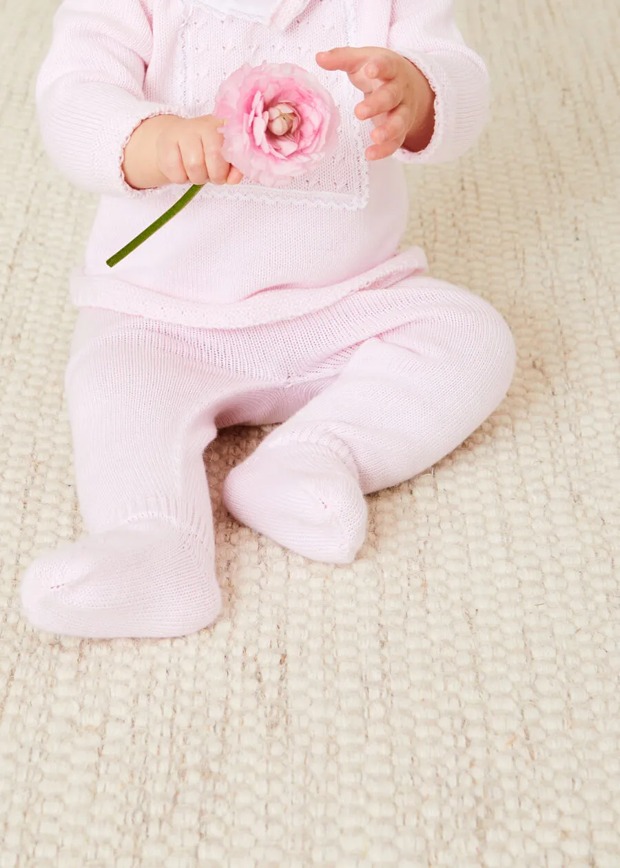 Lace Trim Ruffle Collar Knitted Set in Pink (1-6mths)