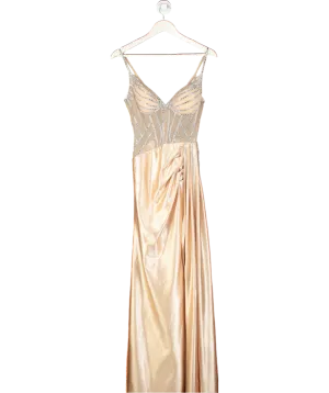 Ladivine Nude Embellished Mesh Corset Dress With Satin Skirt UK S