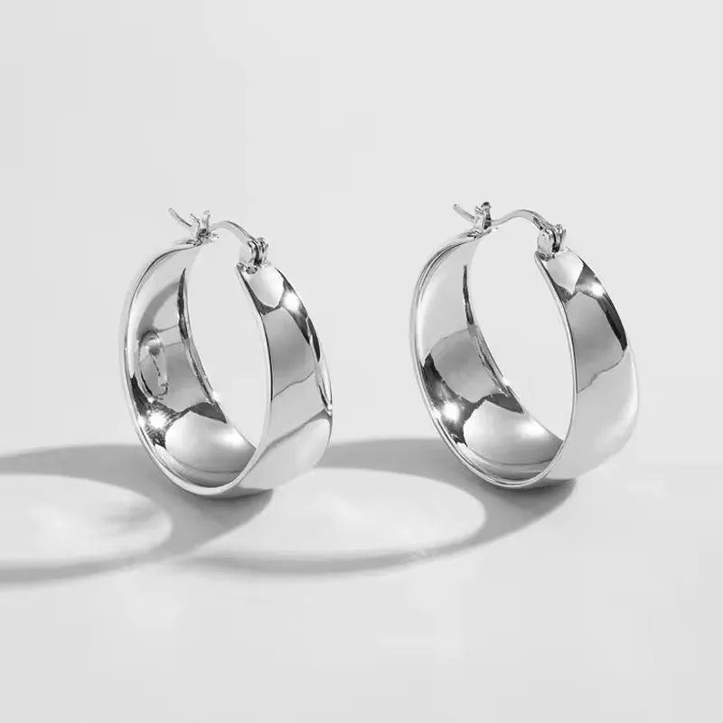 Large Circle Stainless Steel Smooth Wide Hoop Earrings