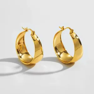 Large Circle Stainless Steel Smooth Wide Hoop Earrings