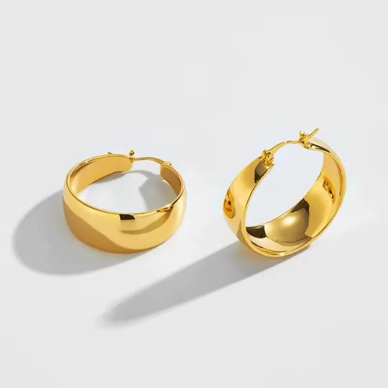 Large Circle Stainless Steel Smooth Wide Hoop Earrings