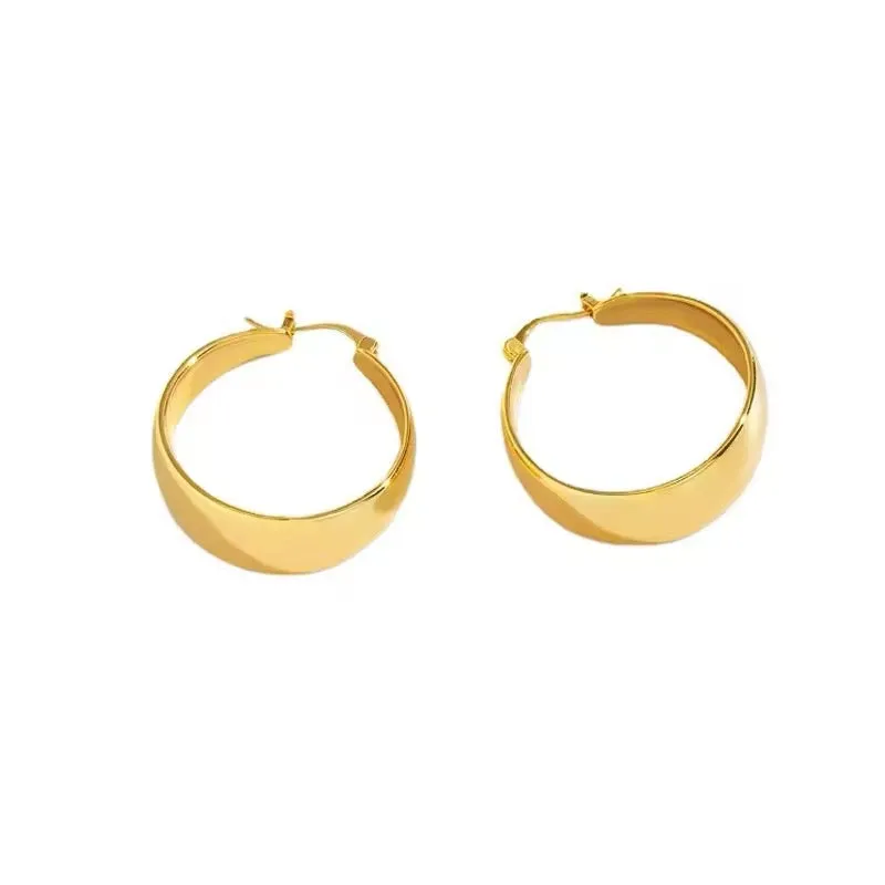 Large Circle Stainless Steel Smooth Wide Hoop Earrings