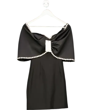 Lavish Alice Black Roxanna Bardot Embellished Volume Sleeve Mini Dress UK 6