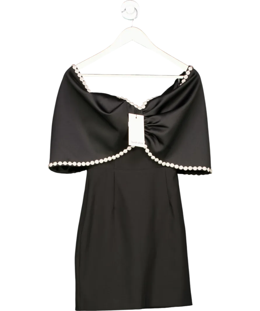 Lavish Alice Black Roxanna Bardot Embellished Volume Sleeve Mini Dress UK 6