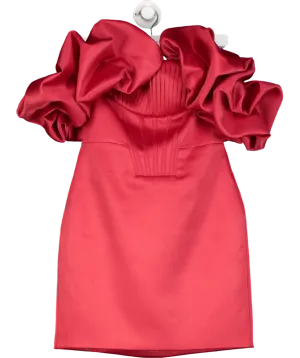 Lavish Alice Red Scarlet Satin Pleated Corset Puff Sleeve Mini Dress UK 6