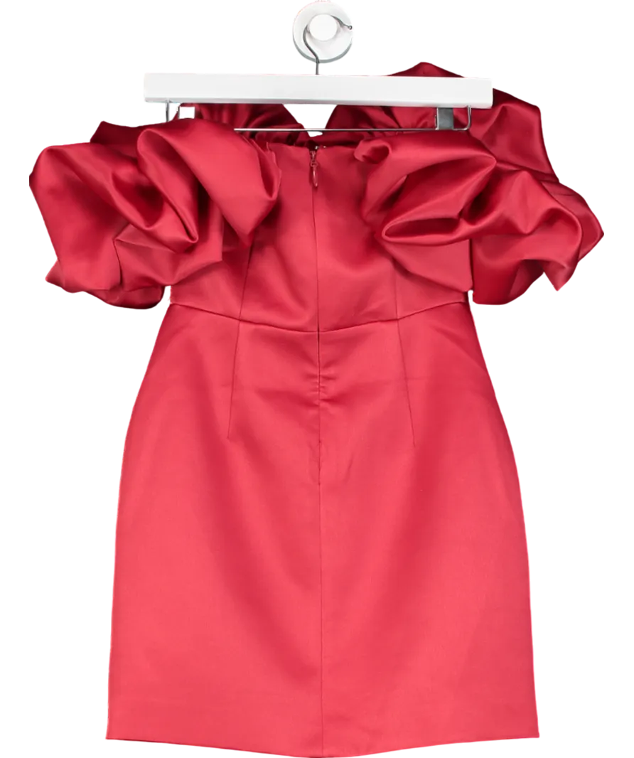 Lavish Alice Red Scarlet Satin Pleated Corset Puff Sleeve Mini Dress UK 6