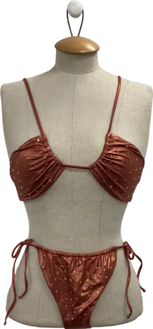 Lily Rose Brown Metallic Cinnamon Embellished Bikini UK S