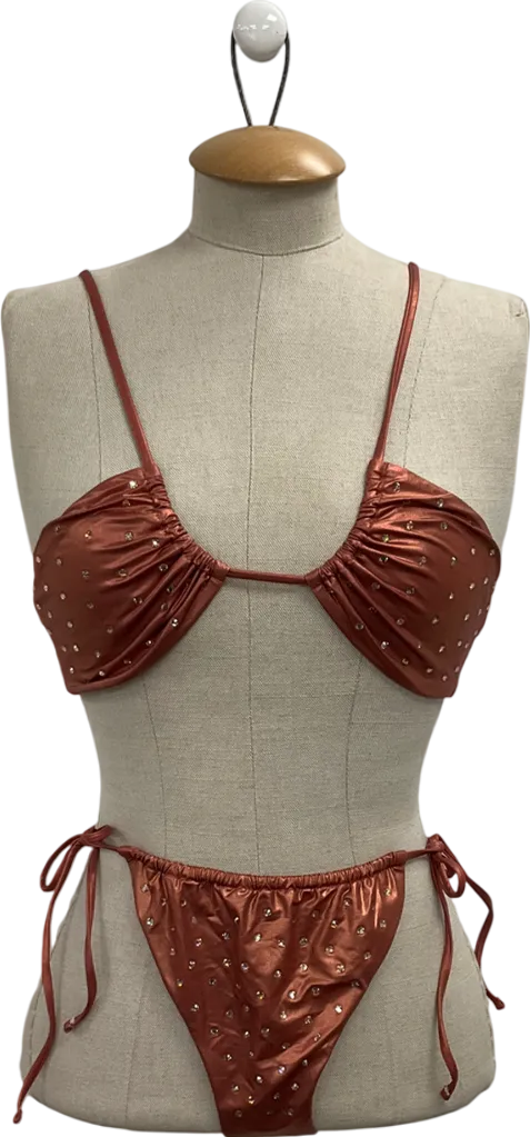 Lily Rose Brown Metallic Cinnamon Embellished Bikini UK S