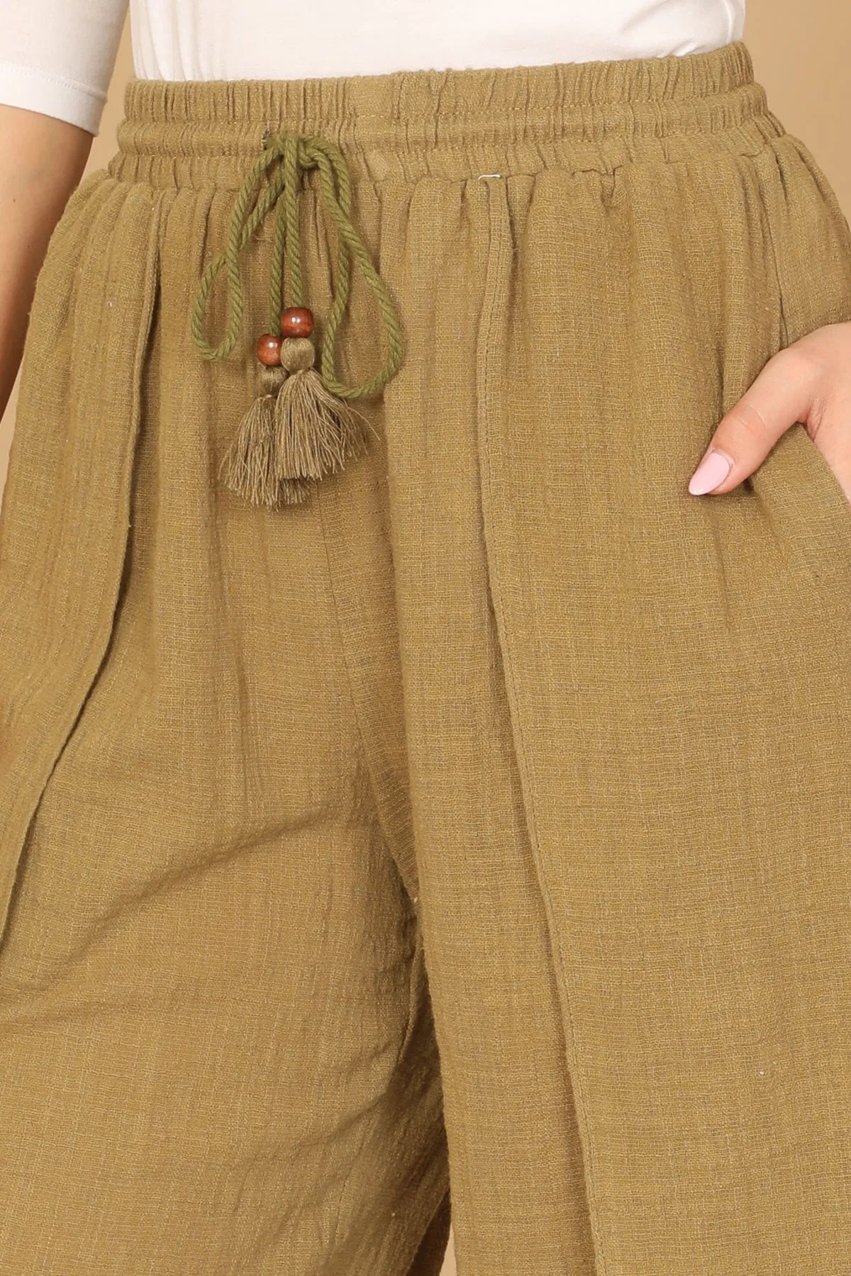 LINEN TASSEL TIE TULIP PANTS
