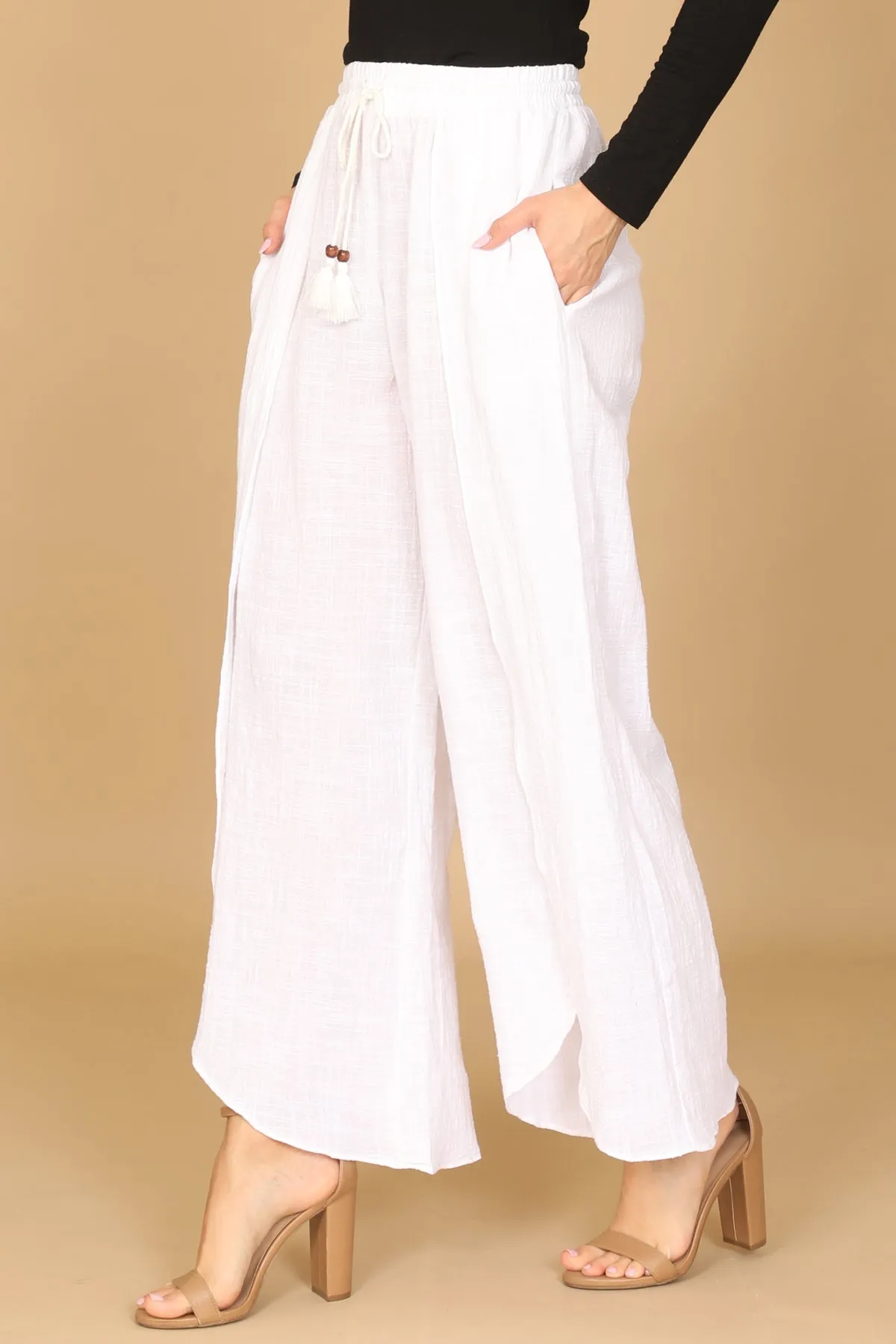 LINEN TASSEL TIE TULIP PANTS