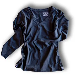 Long Sleeve Black Pima Cotton V Neck T Shirt