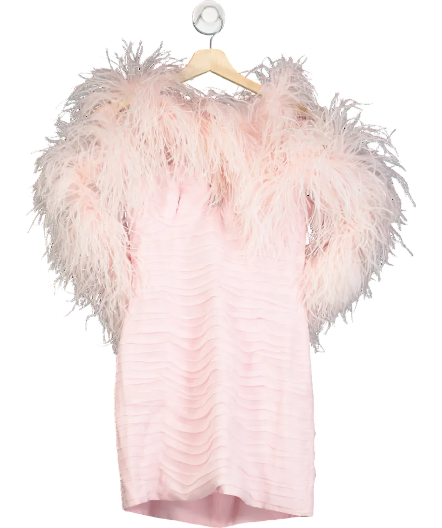 Magda Butrym Off-the-shoulder Feather-trimmed Ruched Silk Mini Dress In Pink UK 6