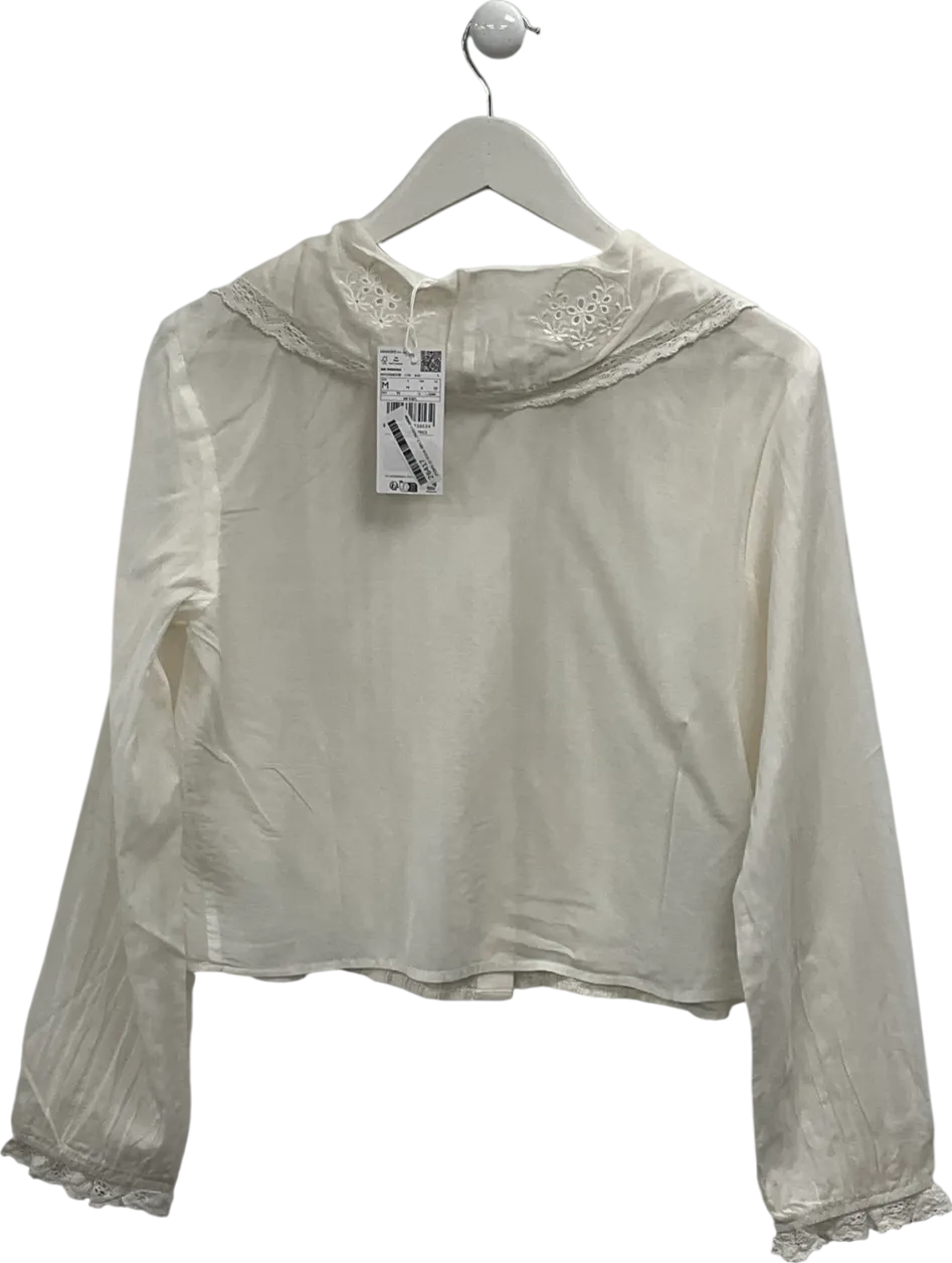MANGO Cream Lace Trimmed Blouse UK M