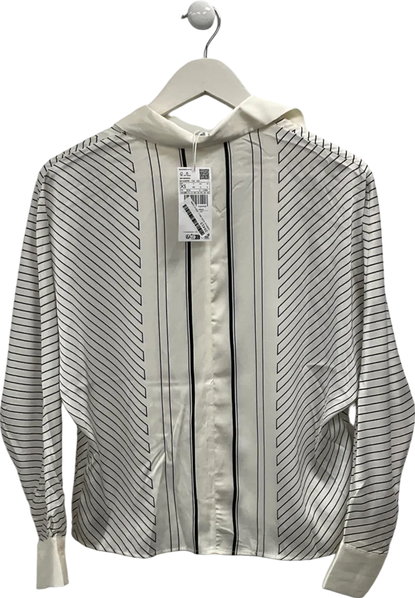MANGO Cream Striped Satin Shirt UK XS