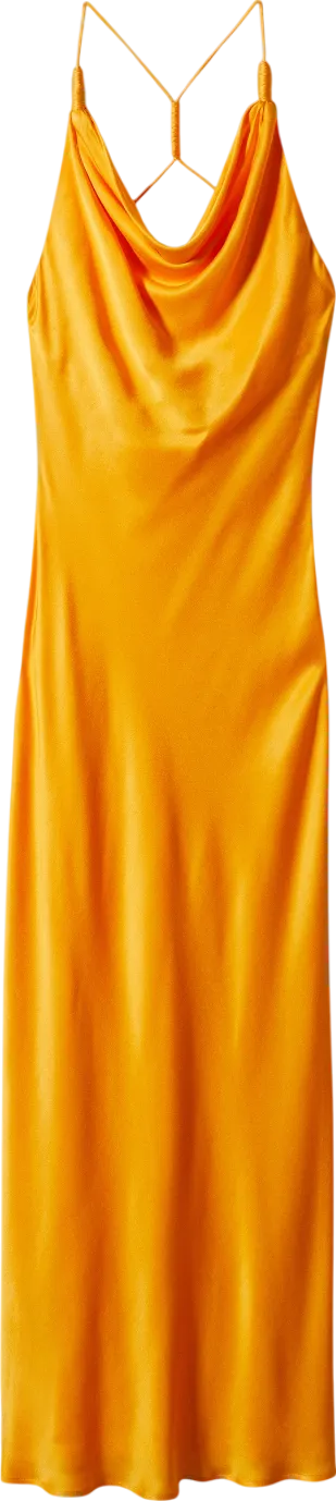 MANGO Orange Draped Neck Satin Cowl Dress UK S