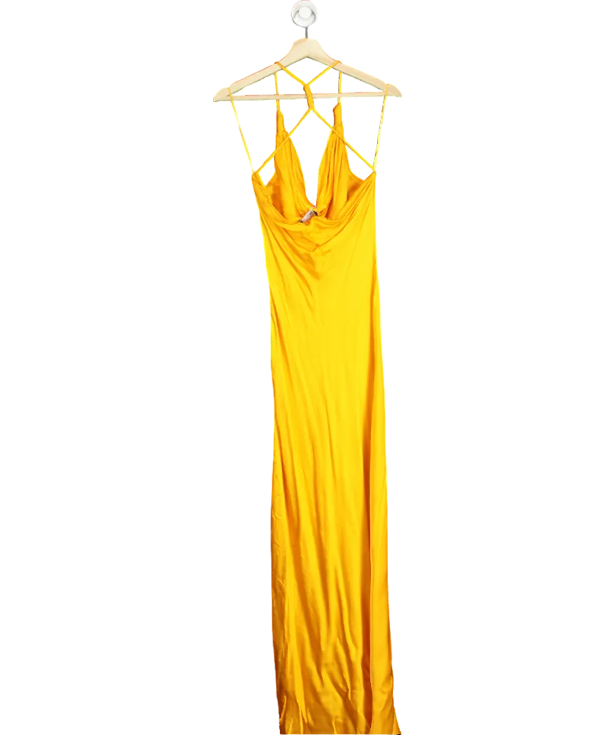 MANGO Orange Draped Neck Satin Cowl Dress UK S