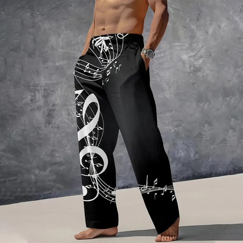 Men's Casual Music Note Print Track Pants