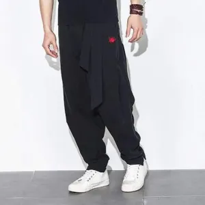 Men's Embroidered Flax Cotton Harem Pants