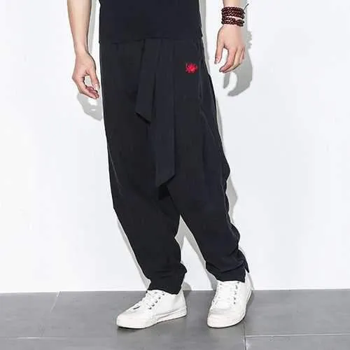Men's Embroidered Flax Cotton Harem Pants