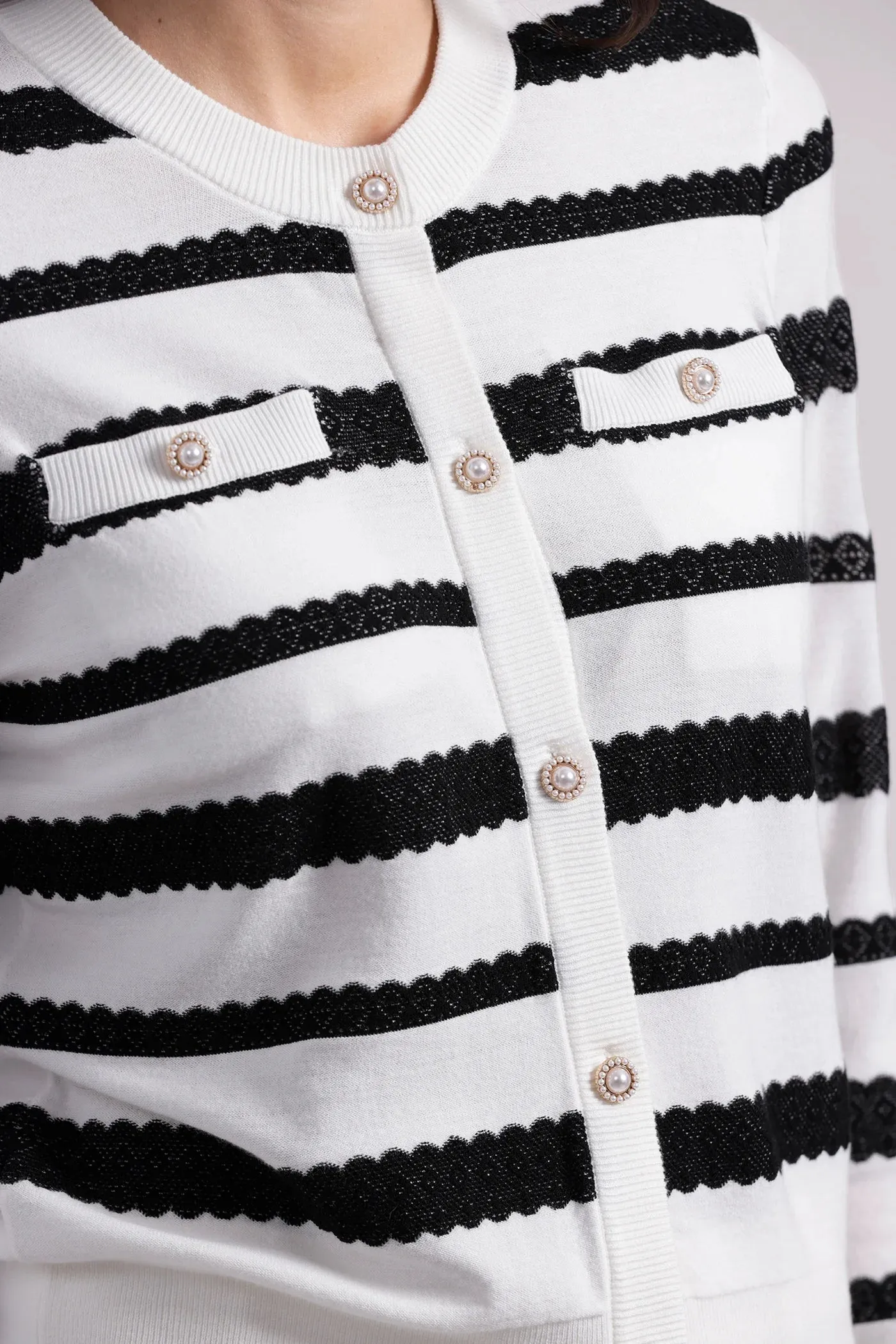 Minnie Rose Viscose Lace Stripe Cardigan