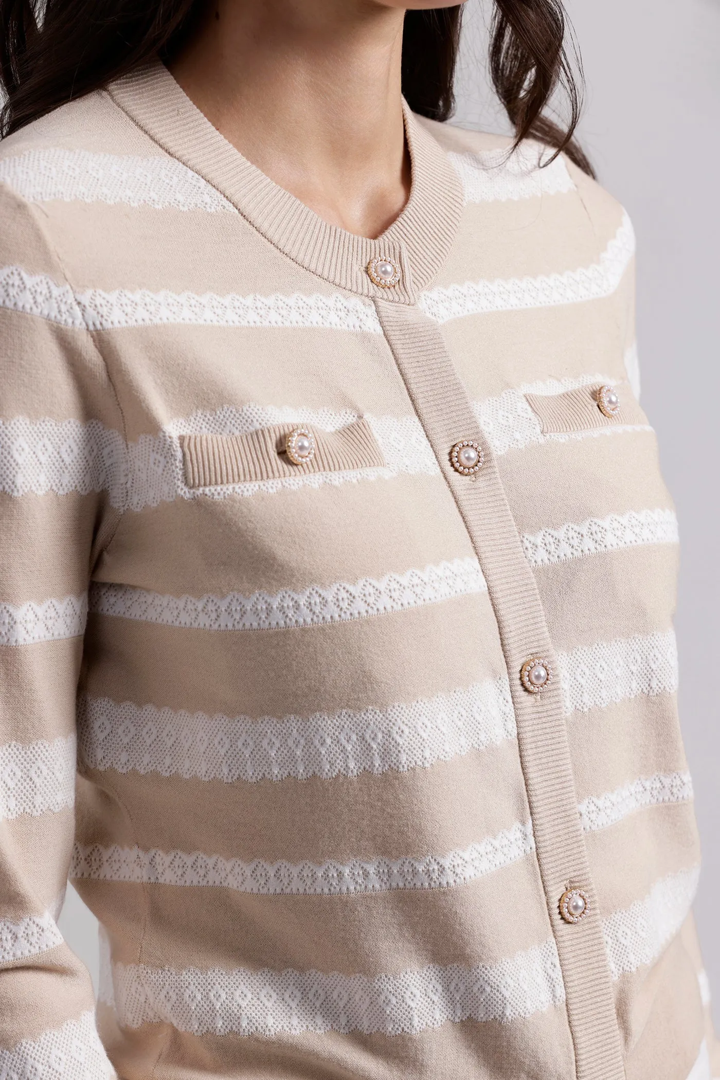 Minnie Rose Viscose Lace Stripe Cardigan
