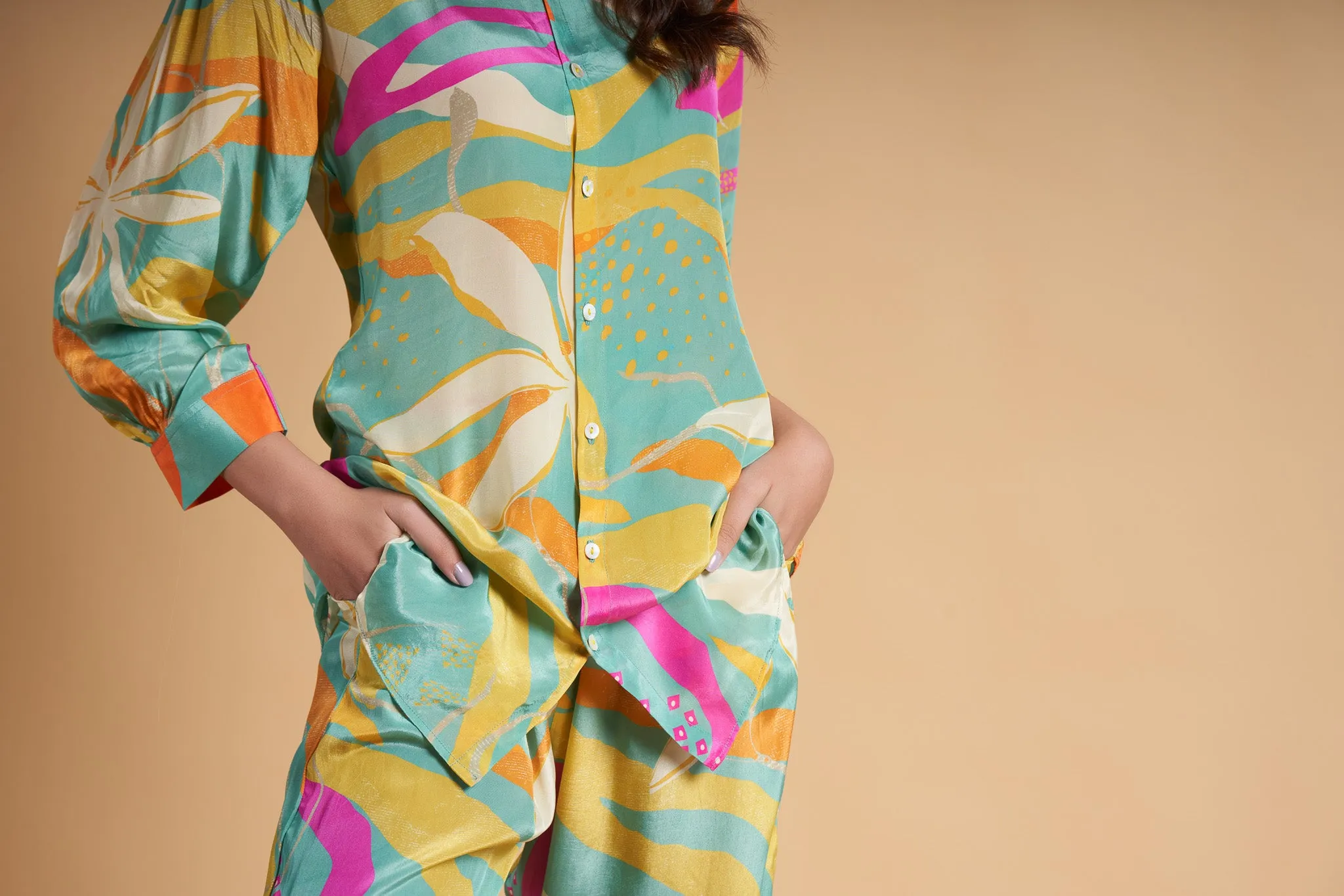 Mint Abstract Printed Viscose Muslin Co-Ord Set