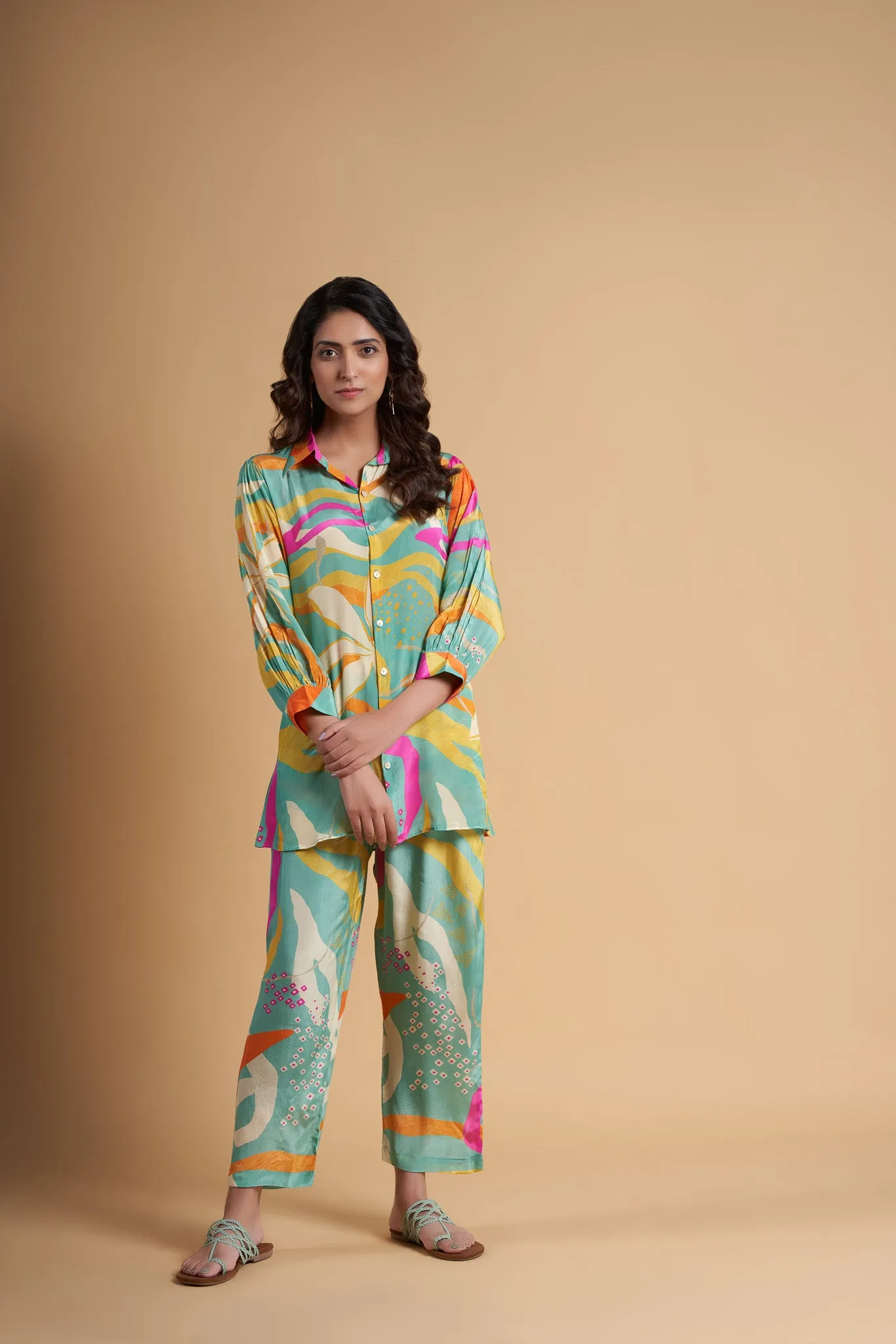 Mint Abstract Printed Viscose Muslin Co-Ord Set
