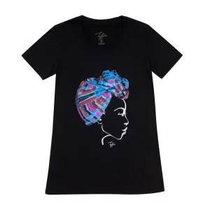 MISS AFRICA WITH TRIBAL TRADITION HEAD WRAP (LADIES SHORT SLEEVE T-SHIRT)