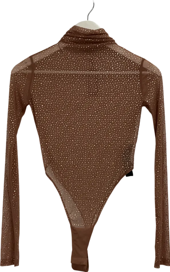 Misspap Brown Miss Joslin Embellished Diamanté Bodysuit UK 6