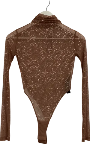 Misspap Brown Miss Joslin Embellished Diamanté Bodysuit UK 6