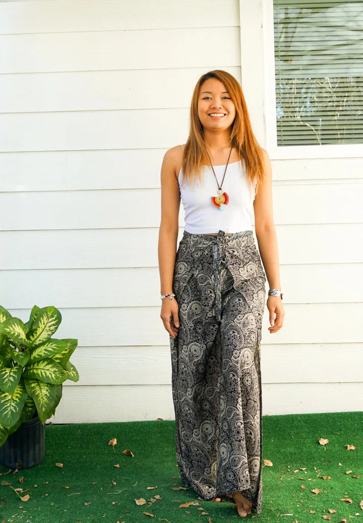 Monochrome Paisley Palazzo Wrap Pants