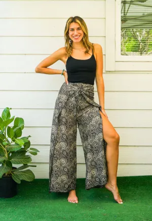 Monochrome Paisley Palazzo Wrap Pants