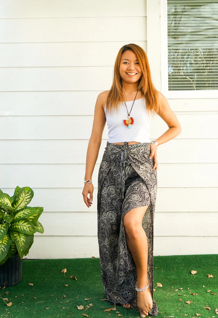 Monochrome Paisley Palazzo Wrap Pants