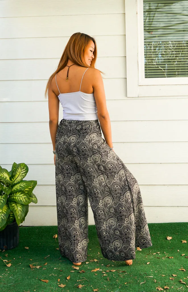 Monochrome Paisley Palazzo Wrap Pants