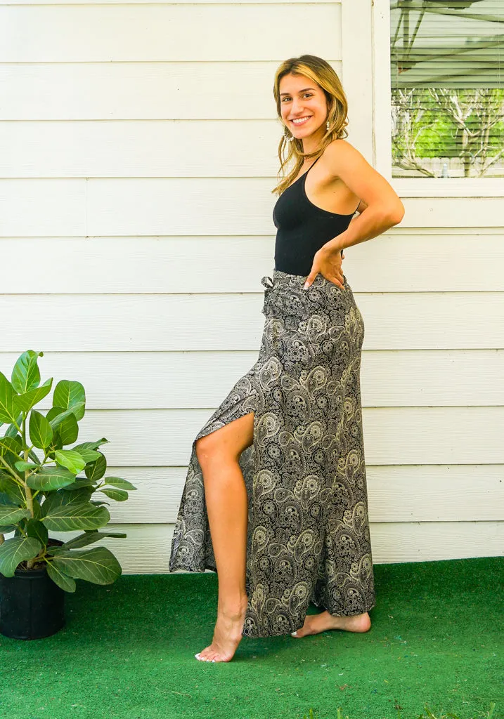Monochrome Paisley Palazzo Wrap Pants
