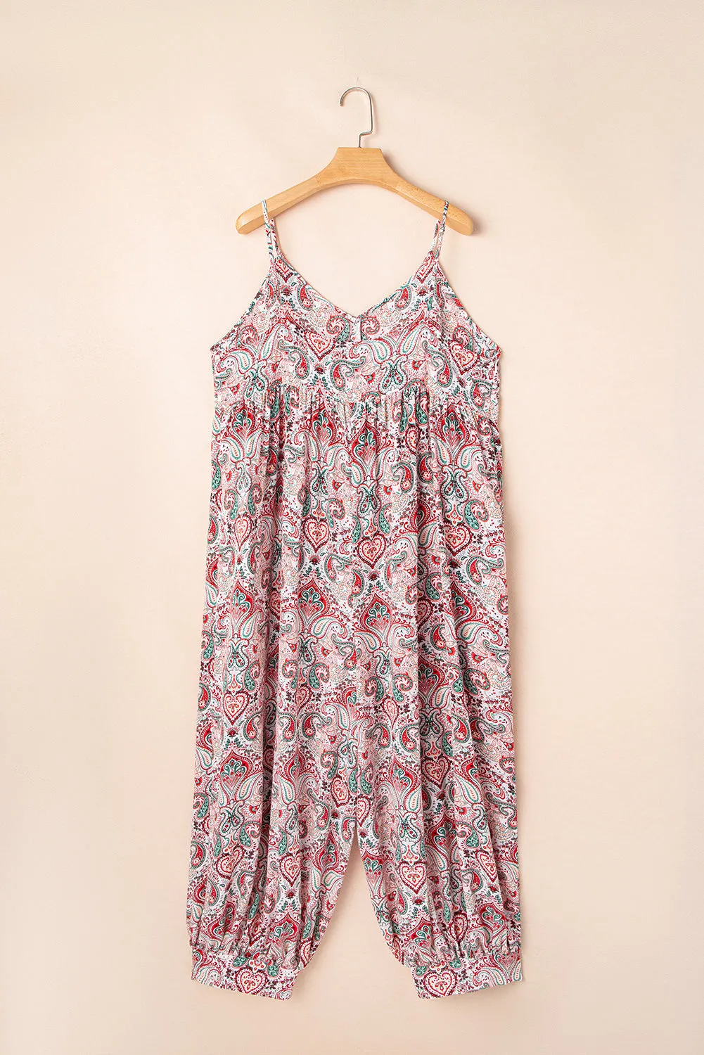 Multicolour Plus Size Paisley Print Sleeveless V Neck Jogger Jumpsuit