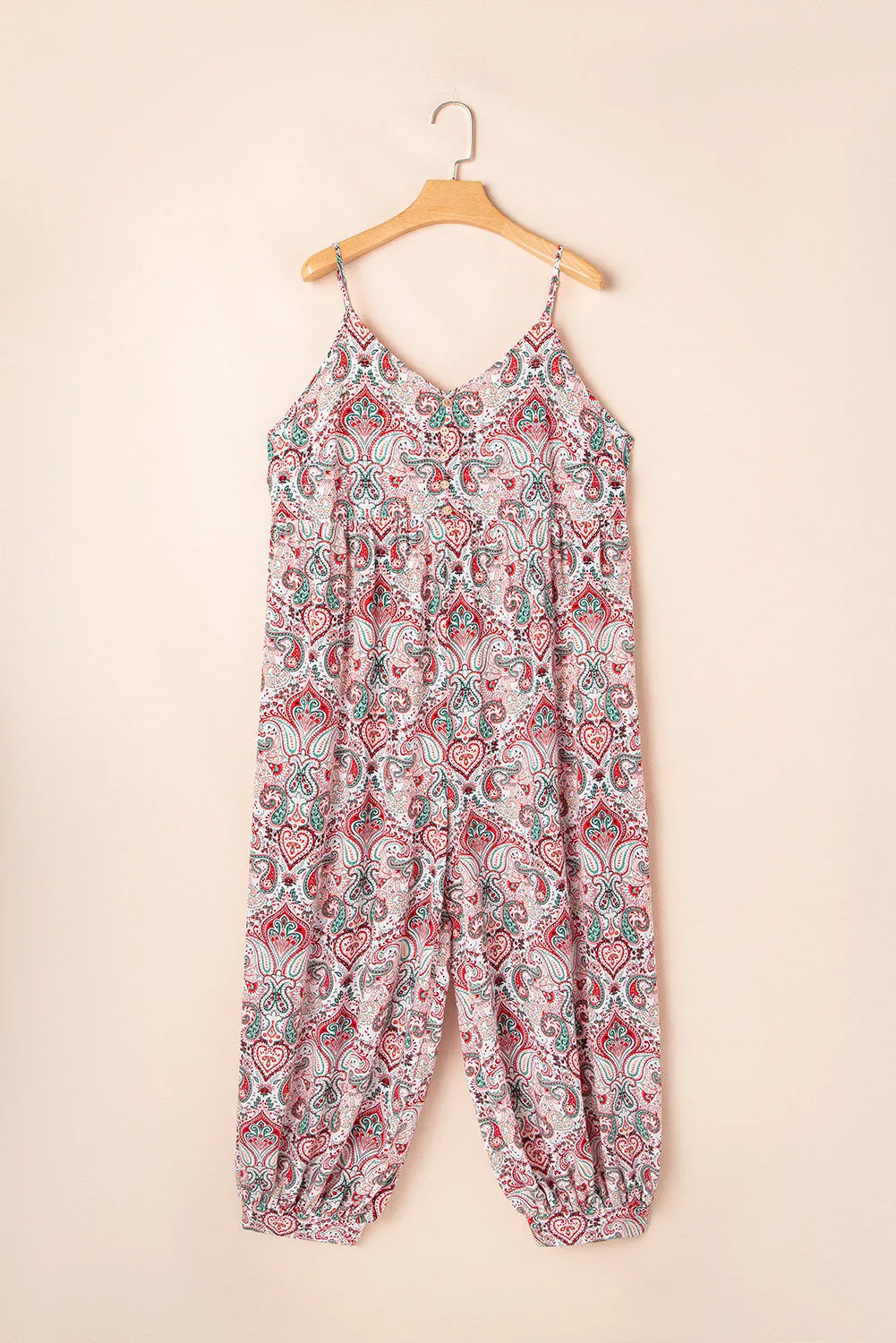 Multicolour Plus Size Paisley Print Sleeveless V Neck Jogger Jumpsuit