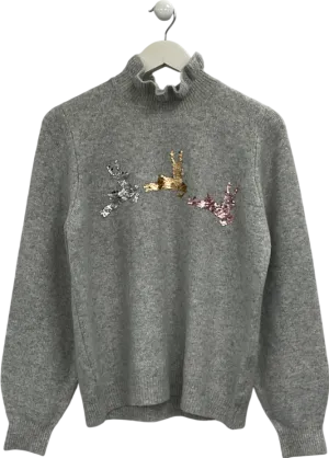 Next Embellished Grey Knit Jumper With Reindeer Sequins UK M