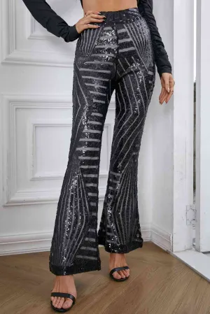 Nyla Double Take Sequin High Waist Flared Pants