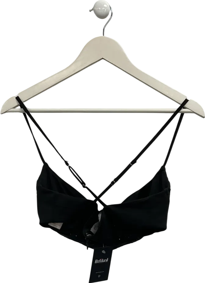 Oh Polly Black Dimante Embellished Crop Top UK 10
