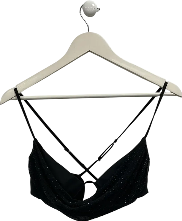 Oh Polly Black Dimante Embellished Crop Top UK 10