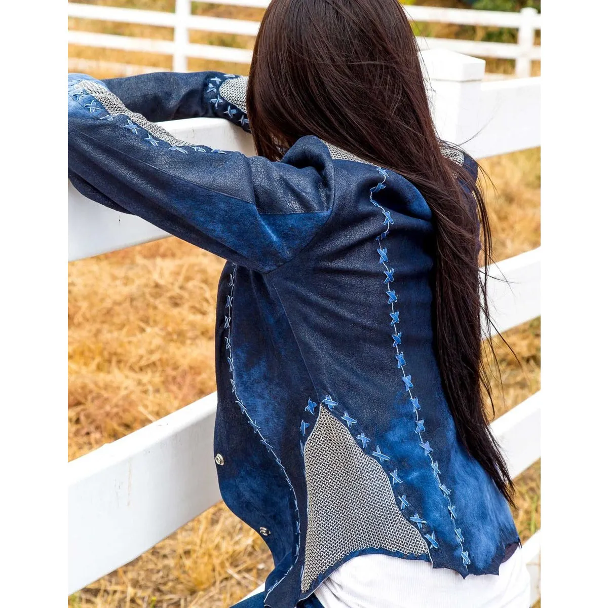 OLD GRINGO METAL MESH LEATHER JACKET-Blue