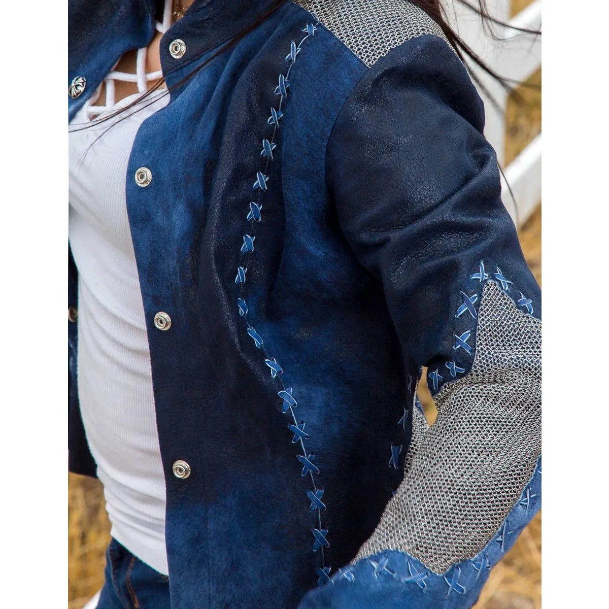 OLD GRINGO METAL MESH LEATHER JACKET-Blue
