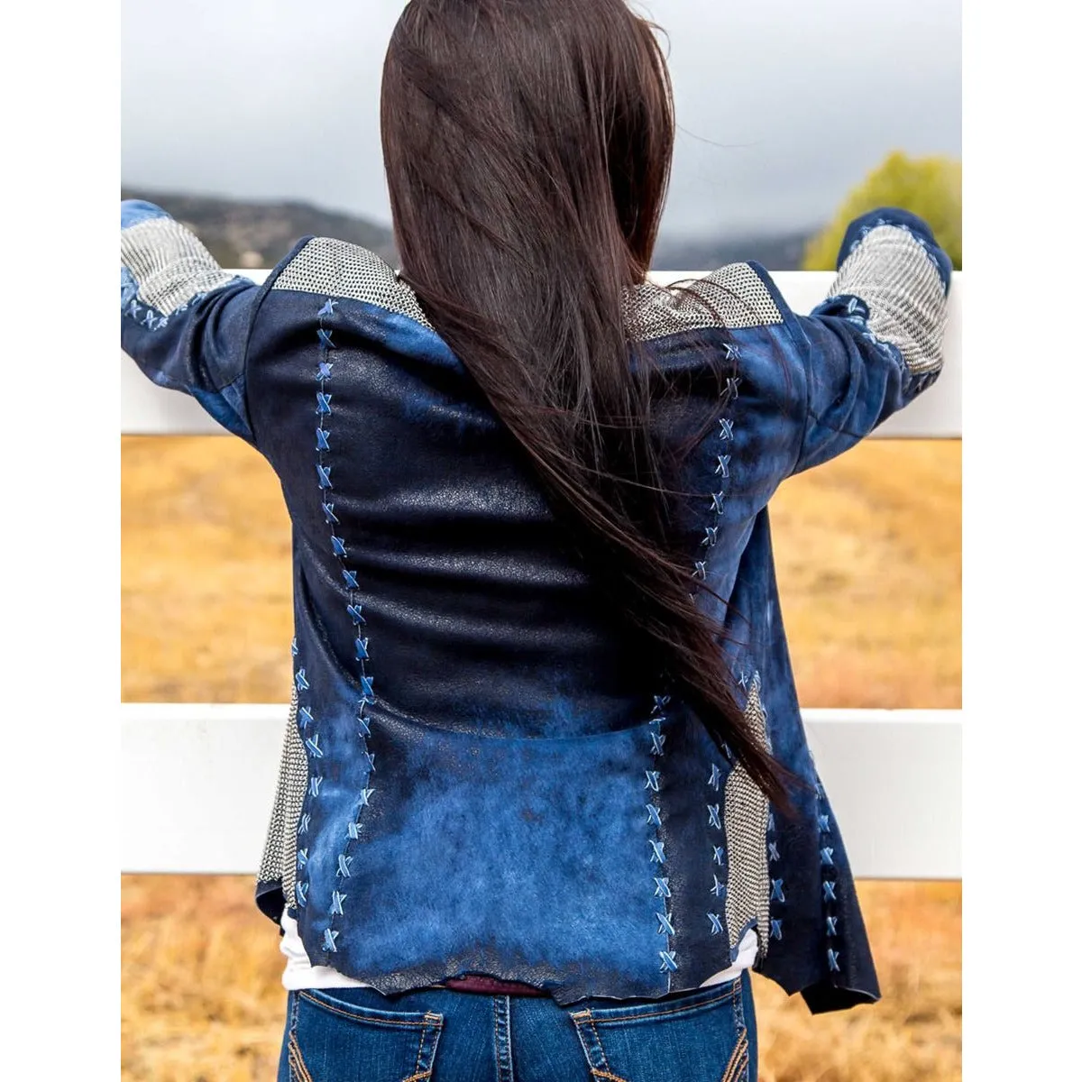 OLD GRINGO METAL MESH LEATHER JACKET-Blue
