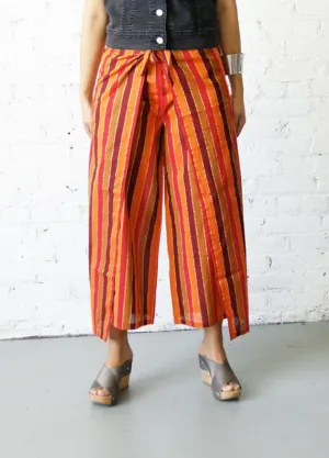 Palazzo Cotton Handwoven Orange Melon Multi Stripe Wrap Pants