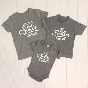 Personalised Retro Sibling Set Of Three T Shirts