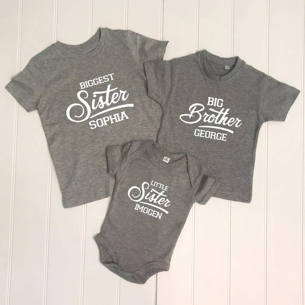 Personalised Retro Sibling Set Of Three T Shirts