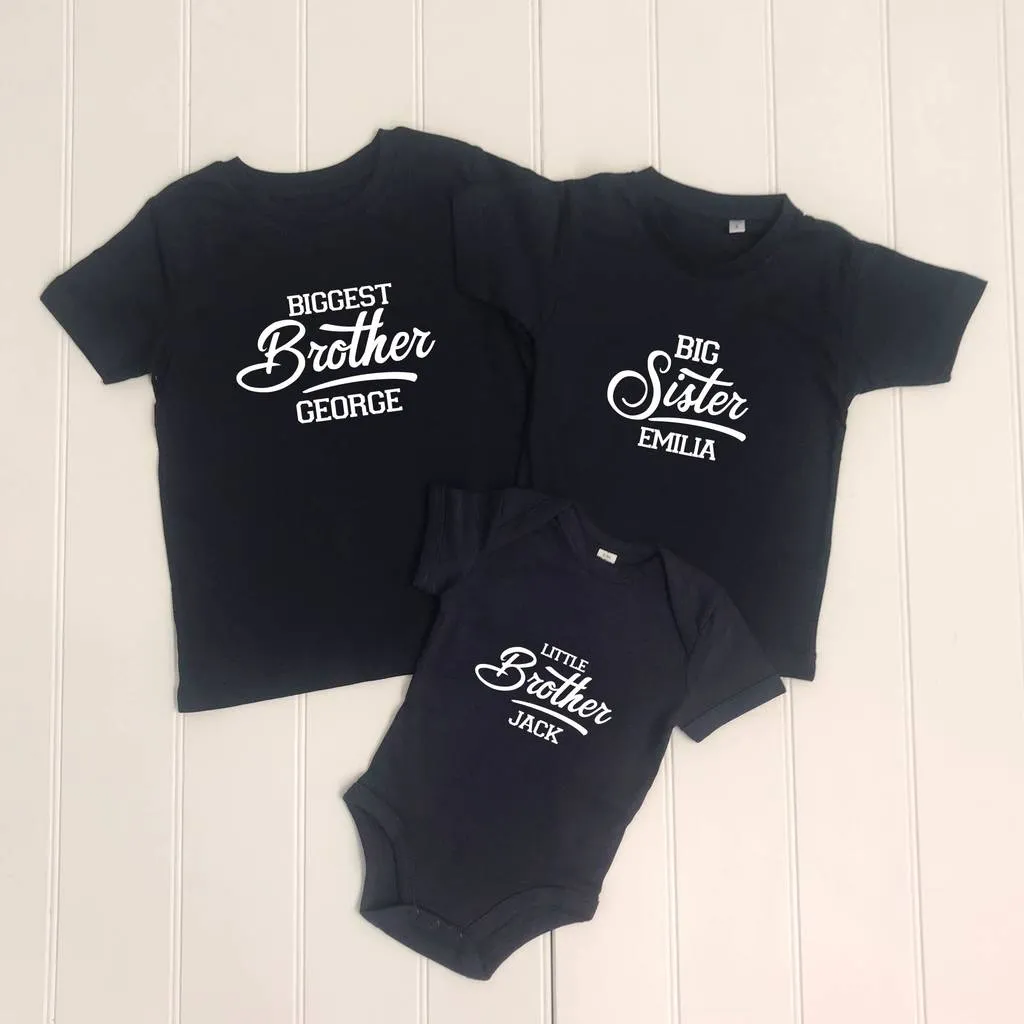 Personalised Retro Sibling Set Of Three T Shirts
