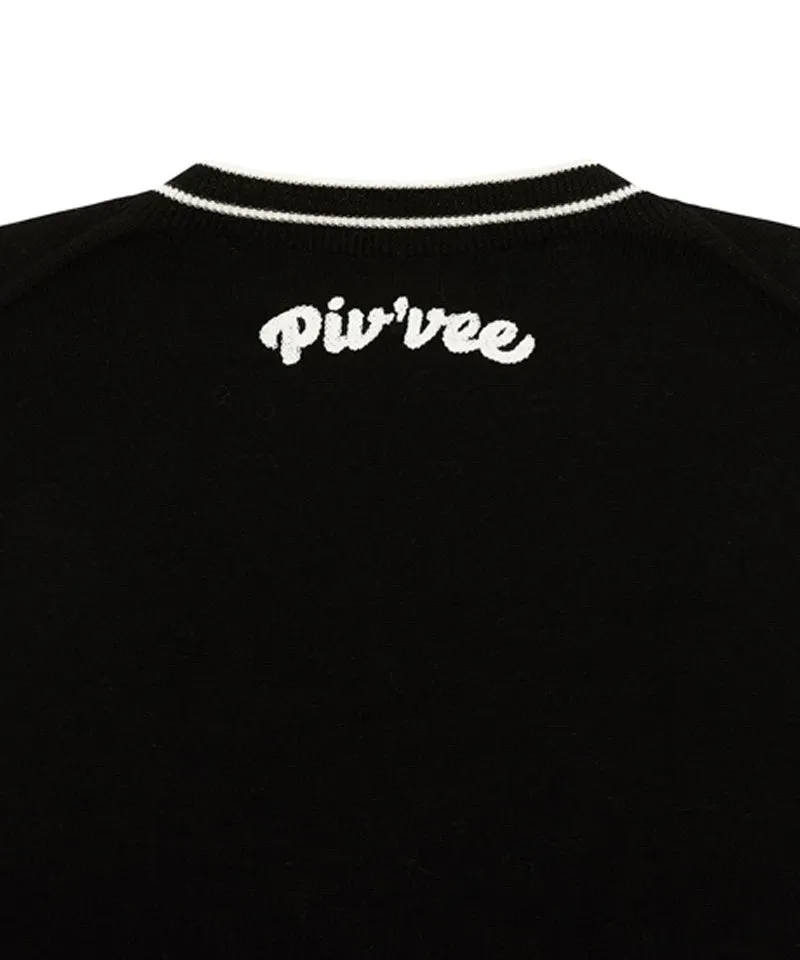 PIV'VEE Men's V Neck Knit Vest - Ebony Black