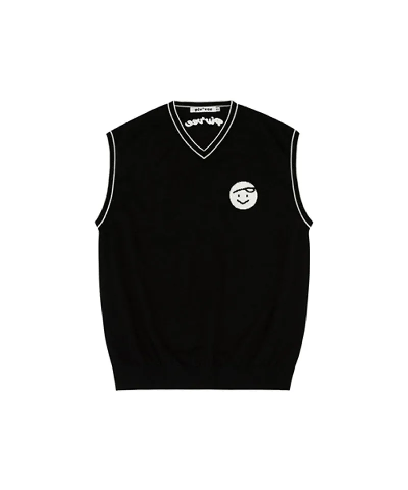 PIV'VEE Men's V Neck Knit Vest - Ebony Black